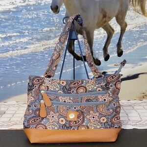 Stone Mountain Paisley Patterned Shoulder Bag with Tan Accents